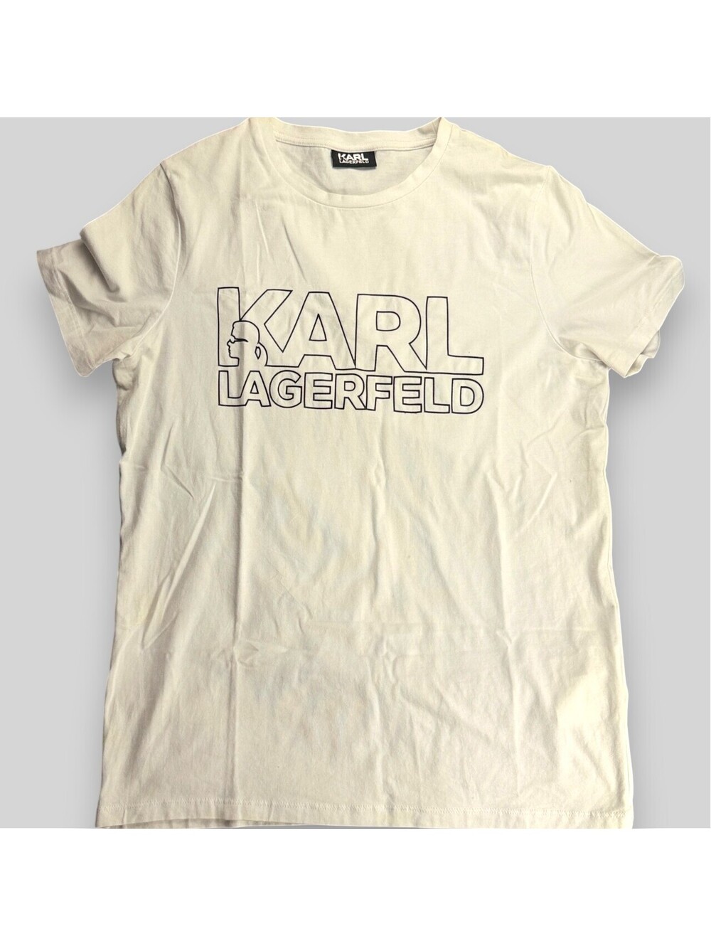 Karl Lagerfeld Spellout Graphic Logo T-Shirt Cream Medium